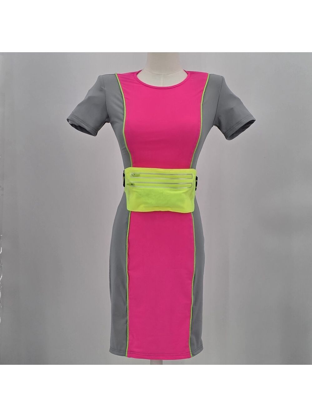 Rave Unicorn Universe Bodycon Dress Womens S Neon Pink Gray Belt Bag Festival